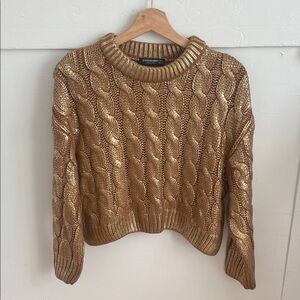 Stradivarius Cable Knit Gold Sweater